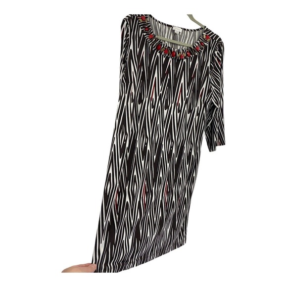 Chicos 3 Beaded Neck line Shift Dress Zebra Striped 3/4 Sleeve Size XL - Picture 7 of 13